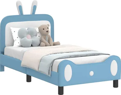 Produktbild von vidaXL Kinderbettgestell mit Kopfteil Blau 80 x 160 cm PU