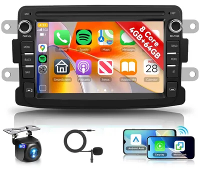 Immagine prodotto di Autoradio Android 15, processore 8 core, 4G+64G di memoria, compatibile con Renault Dacia, display touchscreen da 7 pollici con GPS e Bluetooth