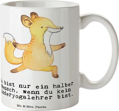 Produktbild von Mr. & Mrs. Panda Becher Kinderyogalehrer Herz - Weiß - Geschenk, Teetasse, schöne tasse, Kaffeebecher, Trinkbecher