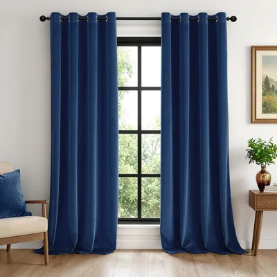 Samtgardinen mit Ösen, Dunkelblau, blickdicht, 2er Set, 140x245 cm