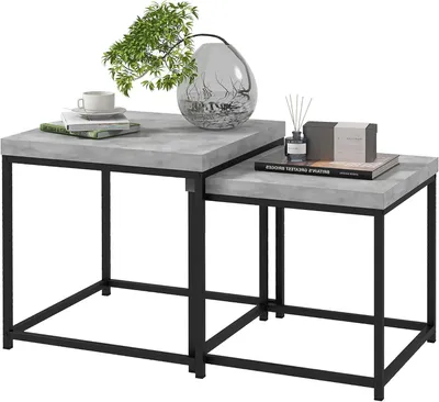 Productafbeelding van Uittrekbare Tafels - Set bijzettafels - Woonkamer inrichten - Modulair en stapelbaar - 45x45x45 cm - Grijs