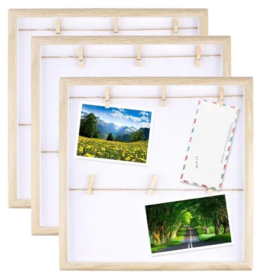 Obrázek produktu pro TRANKIELO® - 3 kusy fotorámečků, rozměr 30x30 cm - Dřevěný fotorámeček pro koláž fotografií s klipy, vhodný pro fotografie Polaroid, dekorace na zeď