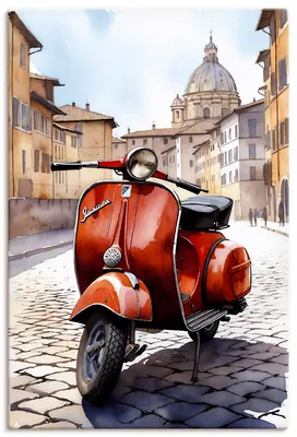 Produktbild von ARTland Leinwandbild Roter Motorroller in Italien Größe: 80x120 cm