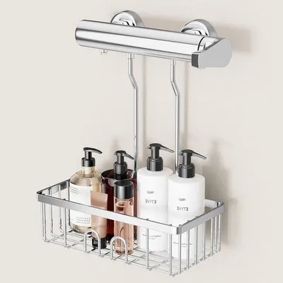Produktbild von Duschablage ohne Bohren – Hängende Duschablage – Zur Organisation im Badezimmer – Edelstahl – 30 x 13 cm – Silber