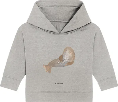 Produktbild von Mr. & Mrs. Panda Organic Baby Hoodie Robbe Lachen 12. - 18. Monat - Heather Grey - Geschenk, Lustige Sprüche, Strand, Kapuzensweatshirt, Ostsee, Nordsee, Seehund, Robben