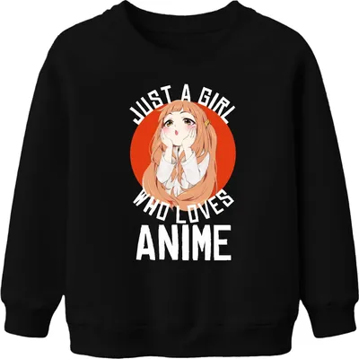 Produktbild von JUST A GIRL WHO LOVES ANIME Anime Mädchen Otaku Manga Kawaii Fan Uni Kinder Sweatshirt Pullover, Schwarz, 104