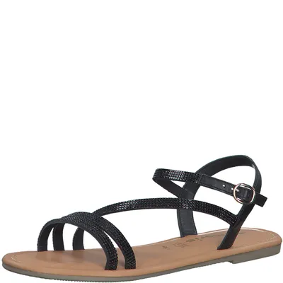 Produktbild von Tamaris Damen Sandale Leder Strass Metallic Optik 1-28113-20, Größe:39 EU, Farbe:Schwarz