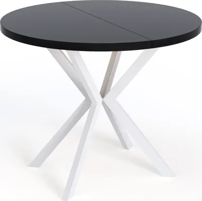 Produktbild von Runder Ausziehbarer Esstisch für 6-10 Personen - Loft Style Tisch mit Weißen Metallbeinen - 90 bis 120 cm - Industrieller Tisch für Wohnzimmer - Spacesaver - Schwarz - 100 cm