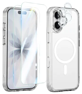 Image de Avizar, ensemble de protection pour iPhone 17, comprenant une coque de protection, 2 protections d'écran en verre trempé et 2 films de protection pour l'appareil photo, transparents