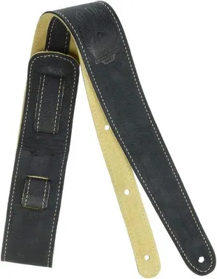Image de Sangle de guitare noire en cuir, largeur 5 cm