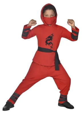 Ninja-Krieger-Kostüm für Kinder, Rot, Gr. 12-14 J.