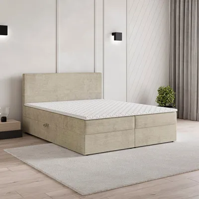 Produktbild von Masseno Boxspringbett NIRA 160x200 cm Komplett-Set mit Bonell Matratze und Topper, Polsterbett mit Bettkästen -Creme, ROMA 03