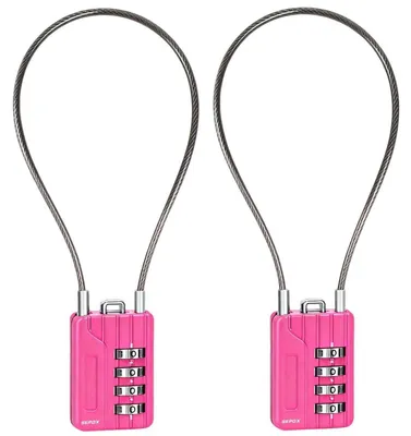 Image de Cadenas à combinaison numérique à 4 chiffres, réinitialisable, câble en acier de 32 cm, couleur rose