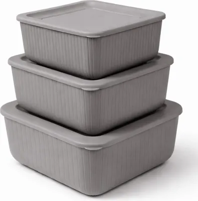 Produktbild von Frischhaltedose mit Deckel 3er Set Luftdicht "BPA-Frei" aus Kunststoff FoodPrep Meal Prep Vorratsdose Clip und Close - Grau
