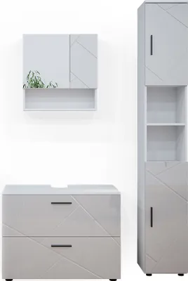 Produktbild von Badmöbel-Set Vicco Irma Weiß Hochglanz 3 Teile, mit Schubladenschrank und Hochschrank, Model 38068