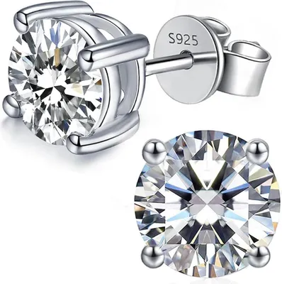 Image de Moissanite Boucles d'oreilles 925 Argent 14K Or plaqué 2 carats Taille ronde VVS1 Brillant Femme Homme