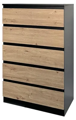 Produktbild von Kommode mit 5 grifflosen Schubladen Thekla Schwarz-Artisaneiche