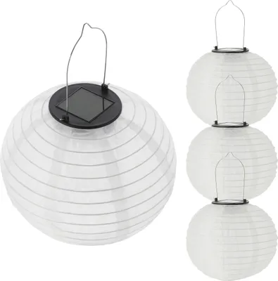 Produktbild von LED Solar Lampion aus Nylon - 4 Stück 20 cm - Garten Deko Beleuchtung warm weiß - Solarleuchte Laterne Leuchtkugel Dekoleuchte Partylicht für Außen wetterfest