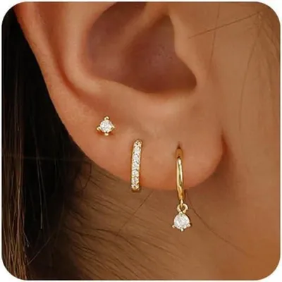 Produktbild von FUNEIA Silber 925 Ohrstecker Creolen Set Zirkonia Anhänger Gold Silber