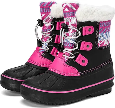Image de ASKSA Bottes d'hiver pour filles Bottes de neige chaudes et imperméables Bottes de neige antidérapantes, Noir rose, Taille:35