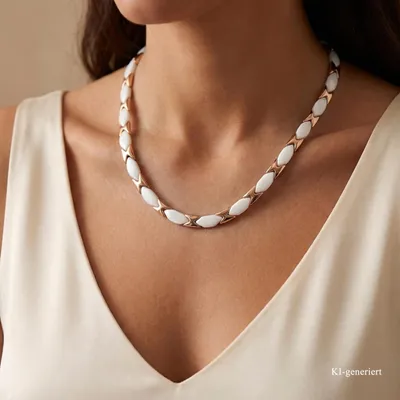 Produktbild von Damen Kette Collier aus weißer Keramik und Edelstahl rose' 48 cm