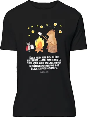 Produktbild von Mr. & Mrs. Panda Größe M T-Shirt Bär & Marienkäfer Lagerfeuer - Schwarz - Geschenk, Tshirt, Shirt, Herren, mit Spruch, Teddy