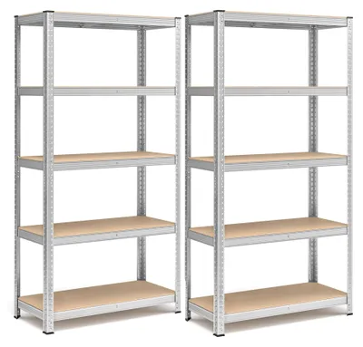 Obrázek produktu pro Pětipatrové Regály, Sada 2 Ocelových Regálů Pro Skladování, Montáž Bez Nářadí, Pro Garáž, Kůlnu, Nosnost 875 Kg,