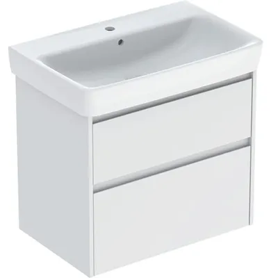 Produktbild von Geberit Renova Plan Set Waschtisch mit Unterschrank, zwei Schubladen: 75x69.7x44.6cm, Breite Waschtisch=75cm, Waschtisch: weiß, Korpus, Front: weiß / lackiert seidenmatt
