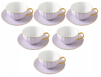 Zdjęcie produktu dla Porcelanowa filiżanka 6szt fioletowa 220ml złoty brzeg elegancja do kawy