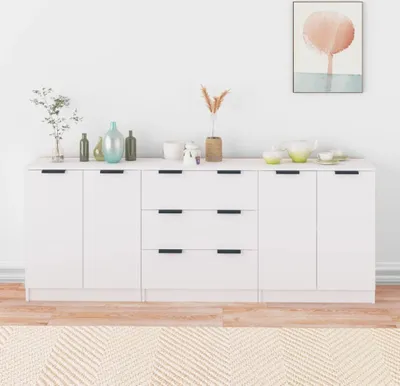 Obrázek produktu pro vidaXL 3-dílný příborník Bílý dřevěný materiál