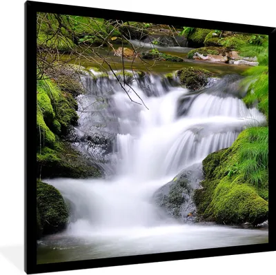 Produktbild von MuchoWow® Gerahmtes Poster Wasser - Natur - Wasserfall 40x40 cm - Poster mit Schwarzem Bilderrahmen Wandposter Rahmen Foto Bilder - Mit Rahmen - Wanddekoration Schlafzimmer
