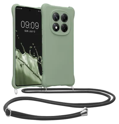 Produktbild von kwmobile Necklace Case kompatibel mit Xiaomi Redmi Note 14 Pro 4G Hülle - Cover mit Kordel zum Umhängen - Silikon Schutzhülle Graugrün