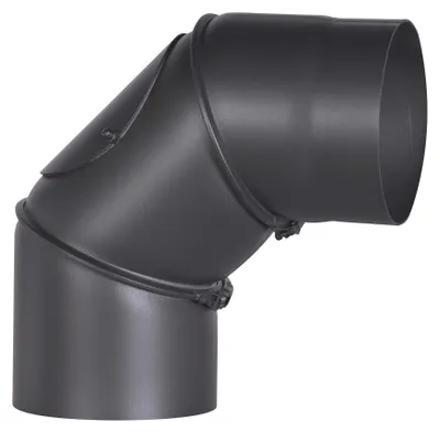 Productafbeelding van FIREFIX R160/B: Bocht voor ovenpijp, vervaardigd uit 2 mm dik staal (rookkanaal), met een diameter van 160 mm