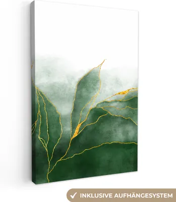 Produktbild von MuchoWow® - Leinwandbilder - Marmor - Grün - Luxus - Gold - Marmoroptik, Wandbild, Wanddeko Bilder Wohnzimmer, 60x90cm