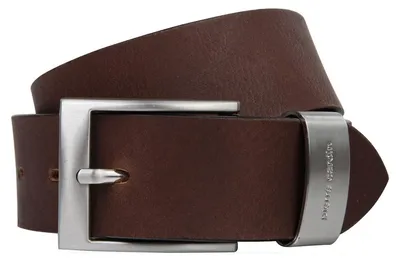 Image de Ceinture en cuir Pierre Cardin, de couleur marron foncé, de très grande longueur