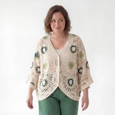 Produktbild von Strickjacke Damen leichte Sommerjacke Häkel Look 42 44 46 Baumwolle Cardigan