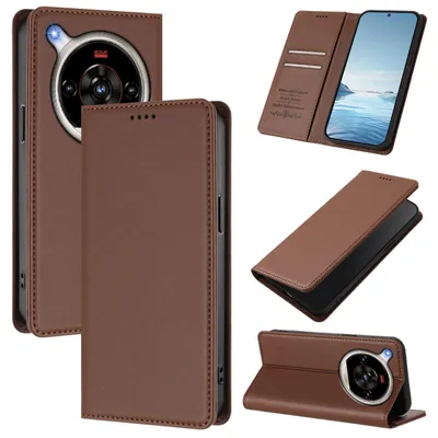 Produktbild von Handyhülle für ZTE nubia Focus 2 Ultra, Kunstleder Klapphülle Stoßfeste Magnetische Hülle mit Ständer Braun