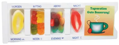 Immagine prodotto di Scatola di compresse per la guarigione con gomme da masticare alla frutta articolo scherzoso 25g