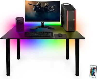Obrázek produktu pro Herní stůl SyberDesk pro hráče 105 cm x 65 cm - Počítačový stůl pro domácí kancelář - Malý stůl s LED osvětlením - Herní stůl s LED systémem
