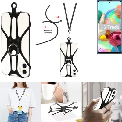 Produktbild von K-S-Trade 3in1 Handykette Handyband Handykordel Halsband Smartphone-Ring Handy-Ring kompatibel mit Samsung Galaxy A71 Fingerhalterung Handyring