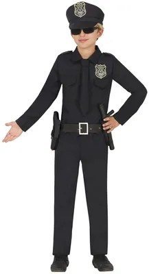 Kinderpolizeikostüm mit Hut, Polizeiuniform, 7-9 Jahre