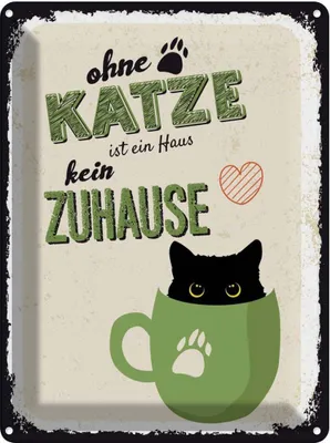 Produktbild von vianmo Blechschild 40x30 cm ohne Katze ist Haus kein Zuhause Spruch Zitat