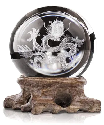 3D-Drachen-Kristallkugel auf Holzständer, Feng-Shui-Deko