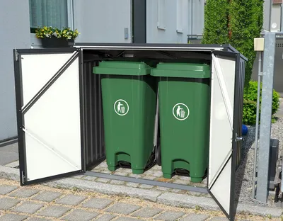 Produktbild von Duramax 2er Mülltonnenbox | Unterstand Mülltonnen 2x 240 l | abschließbare Doppeltür mit Schloss | H. 130 x B. 154 x T. 96 cm | Aufbewahrungsbox Metall