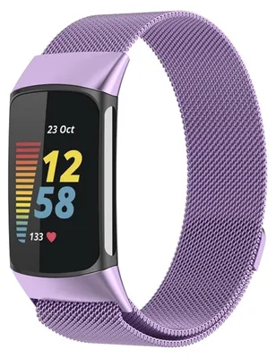 Produktbild von Für Fitbit Charge 6 / 5 Metall Stahl Mesh Armband mit Magnetverschluss Lila