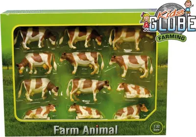 Obrázok produktu pre Kids Globe Kühe liegend/stehend 12 Stück, Bauernhof Tiere 1:32, Farbe braun weiß