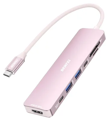 Produktbild von BENFEI Hubs USB C Hub 7in1 Pink mit HDMI 4K 60Hz 100W PD