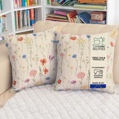 Produktbild von Selfitex 2er Set Bunte Couchkissen 50x50 cm, Sofakissen mit Füllung und Bezug, kuschelweiches Lesekissen, dekoratives Fernsehkissen, Deko- und Kopfkissen, Rückenkissen, Muster: Wildflowers
