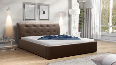 Produktbild von Klassisches Bettgestell Polster Bett Hotel Leder Textil Betten Stoff 180x200cm