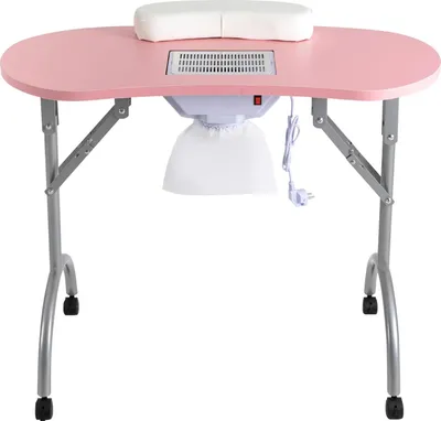 Immagine prodotto di Tavolo per unghie/manicure - Postazione di lavoro portatile pieghevole - Aspirazione della polvere - Poggiapolsi - Rotelle - Struttura in metallo - Rosa